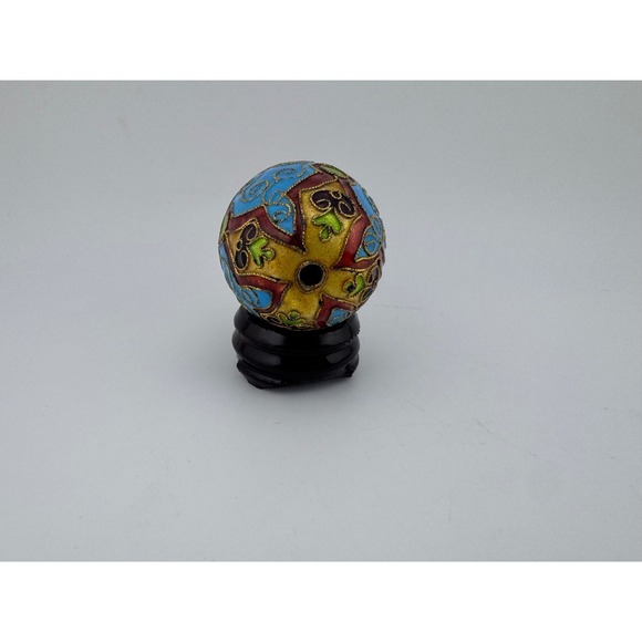 Cloisonne Egg Blue Floral Decorative Ornament Figurine with Stand - Picture 2 of 3